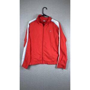 Nike‎ Jacket Womens Large Red White Track Full Zip Athletic Running Windbreaker